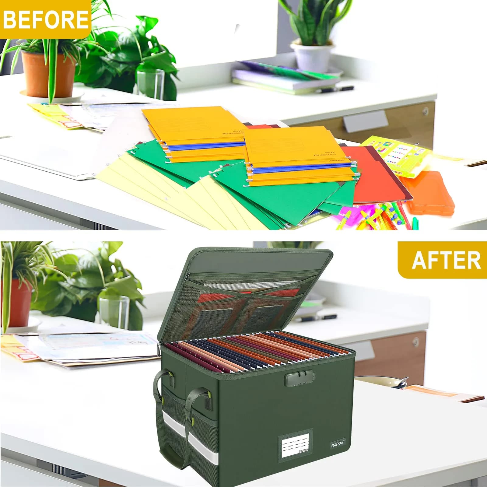 ENGPOW Fireproof Document Box with Lock & Zipper Lid 33L (15.55" x 12.2" x 10") | Collapsible & Portable for Letter/Legal Files - view 7