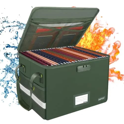 ENGPOW Fireproof Document Box with Lock & Zipper Lid 33L (15.55" x 12.2" x 10") | Collapsible & Portable for Letter/Legal Files thumbnail 1