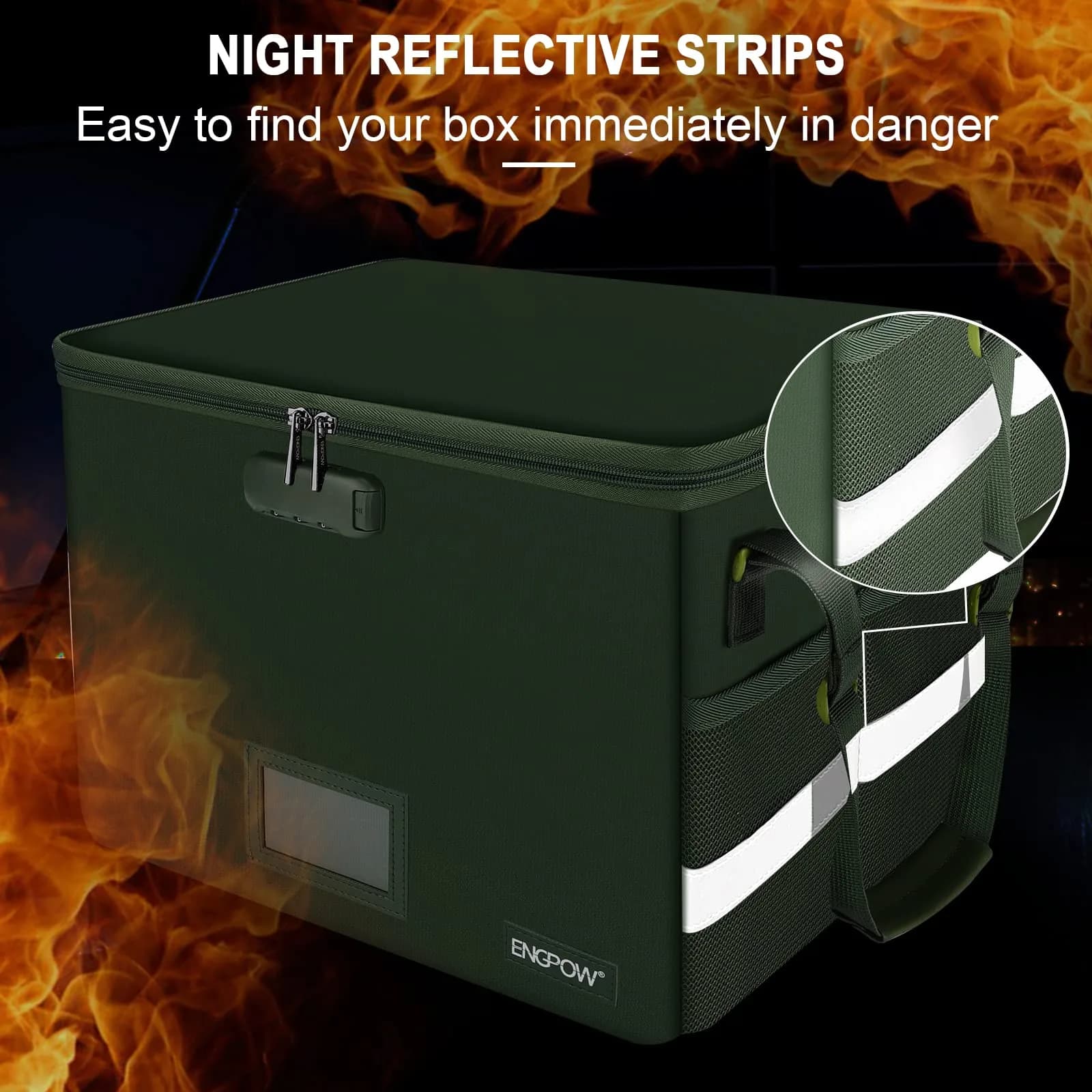 ENGPOW Fireproof Document Box with Lock & Zipper Lid 33L (15.55" x 12.2" x 10") | Collapsible & Portable for Letter/Legal Files - view 8