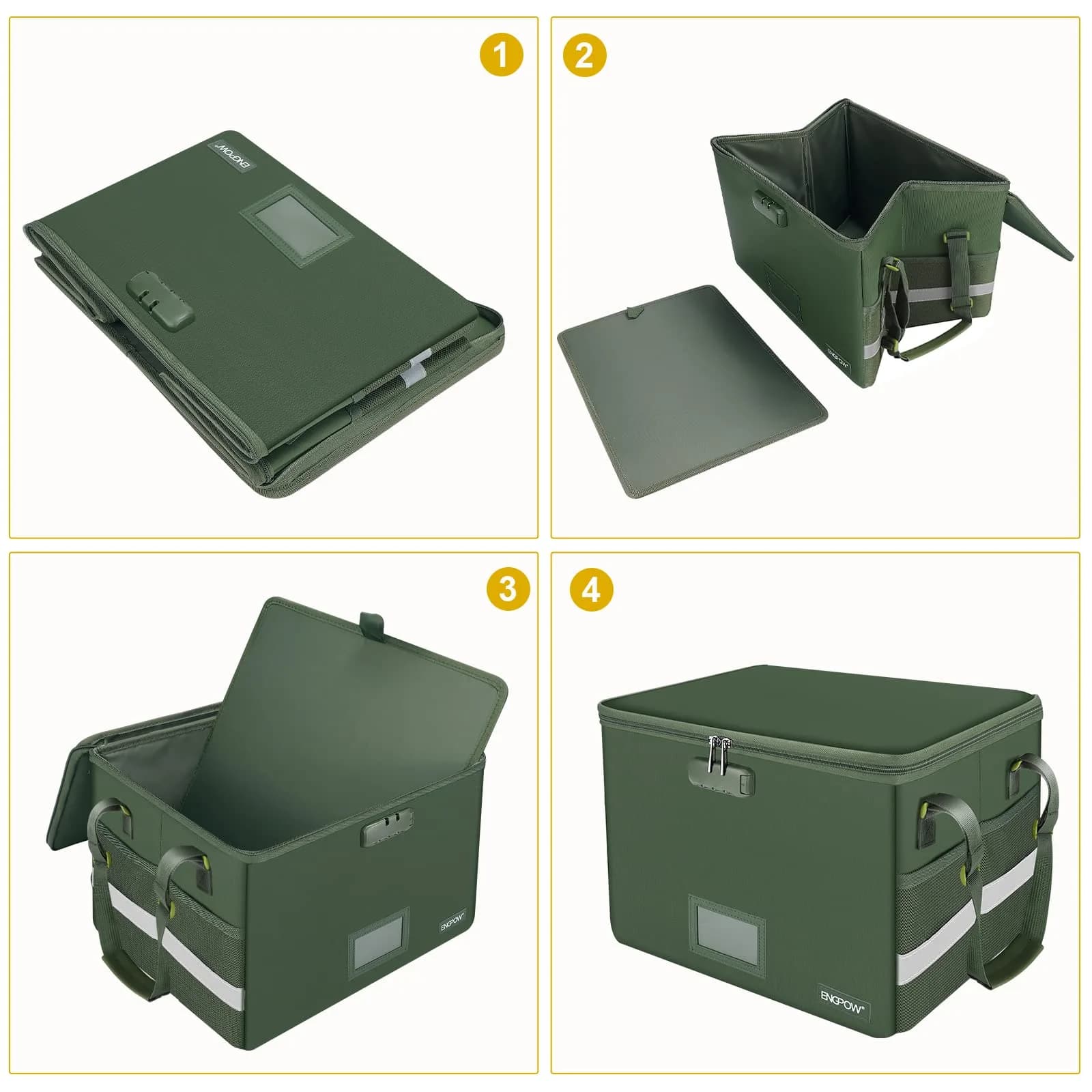ENGPOW Fireproof Document Box with Lock & Zipper Lid 33L (15.55" x 12.2" x 10") | Collapsible & Portable for Letter/Legal Files - view 9