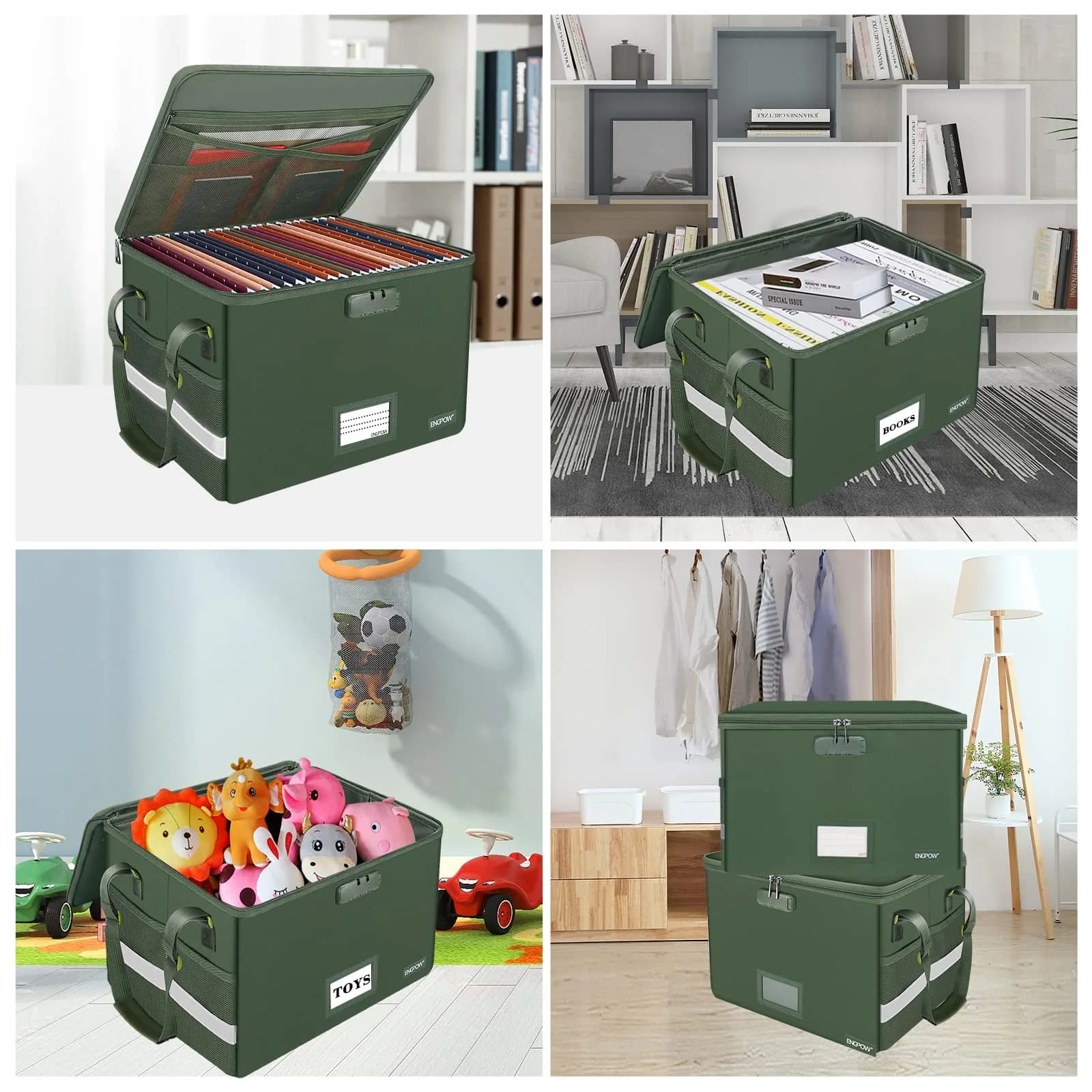 ENGPOW Fireproof Document Box with Lock & Zipper Lid 33L (15.55" x 12.2" x 10") | Collapsible & Portable for Letter/Legal Files - view 2