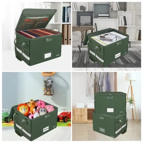 ENGPOW Fireproof Document Box with Lock & Zipper Lid 33L (15.55" x 12.2" x 10") | Collapsible & Portable for Letter/Legal Files thumbnail 2
