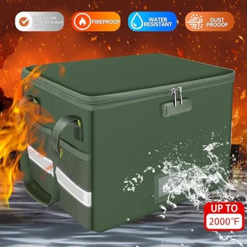 ENGPOW Fireproof Document Box with Lock & Zipper Lid 33L (15.55" x 12.2" x 10") | Collapsible & Portable for Letter/Legal Files thumbnail 3