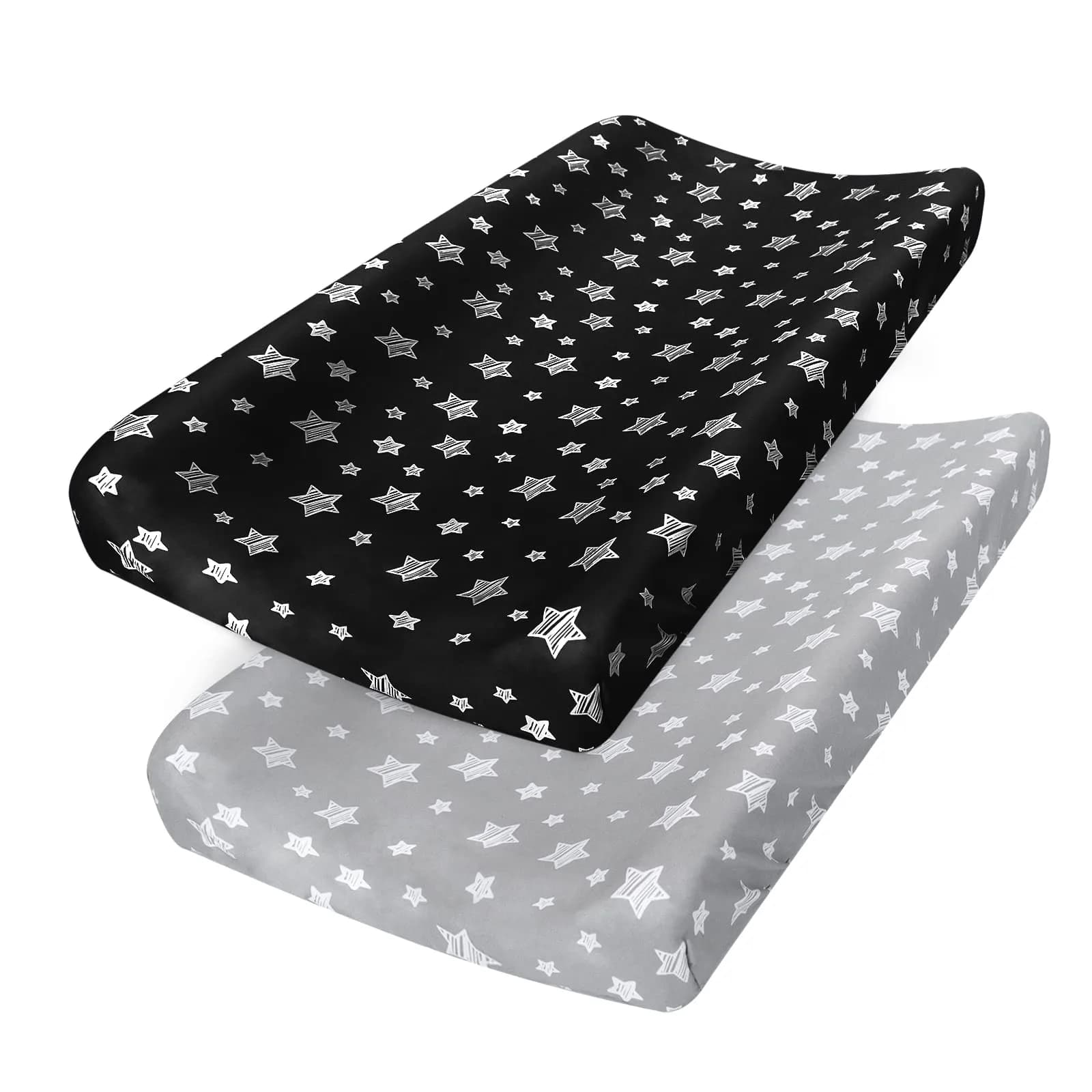 Moonsea Grey & Black Organic Cotton Changing Pad Cover (32" x 16") - Soft & Breathable - main product image