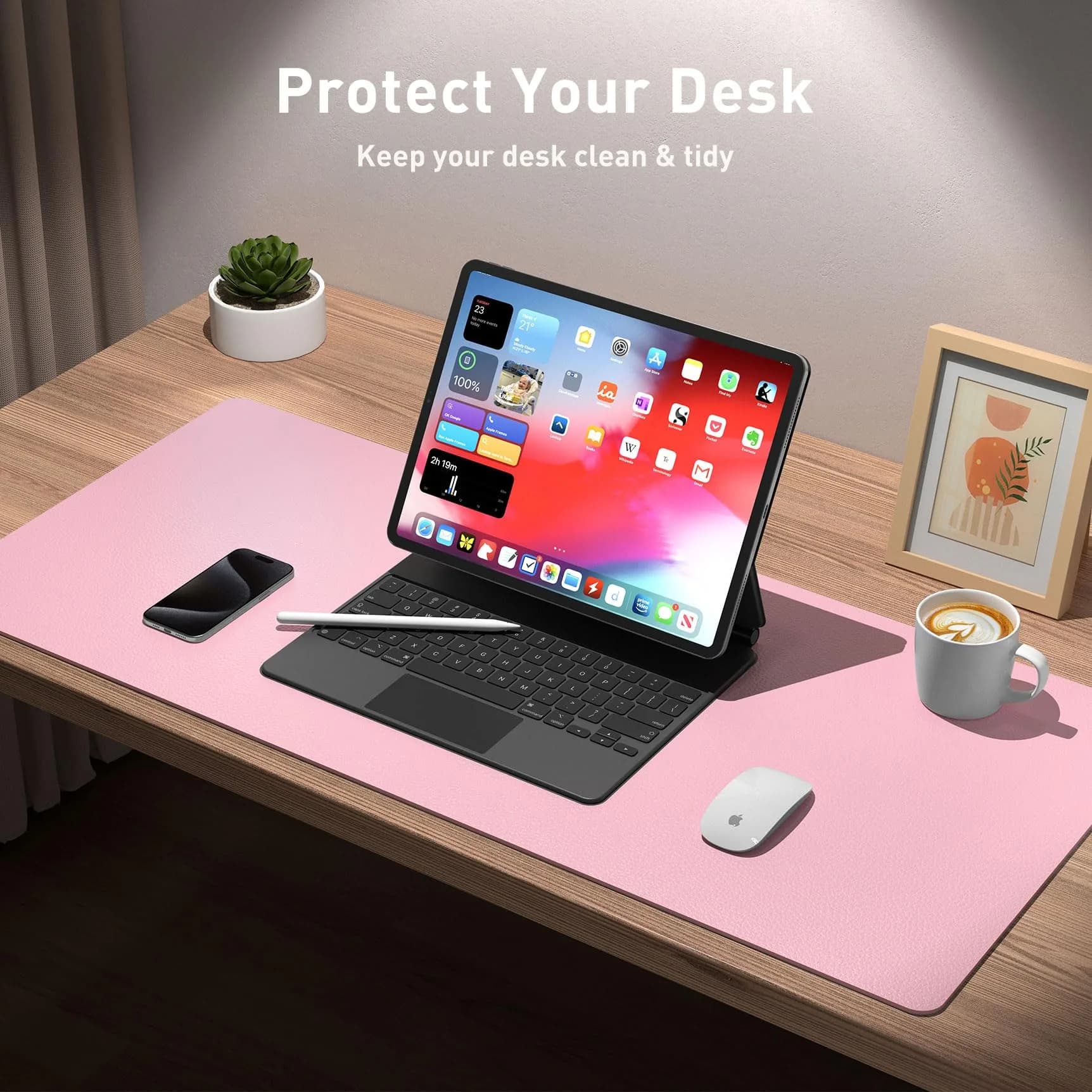 Aothia Leather Desk Pad Protector - Large Mouse Pad, Non-Slip PU Leather Blotter 91cm x 43cm (36" x 17") | Protects Desks from Scratches, Spills, and Heat - view 3