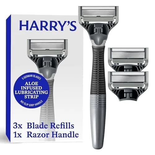 Harry's Original Shaving Kit for Men - Razor Handle and 3 Razor Blade Refill Cartridges - German Engineered - Charcoal | 5-Blade Cartridge Razor thumbnail 1
