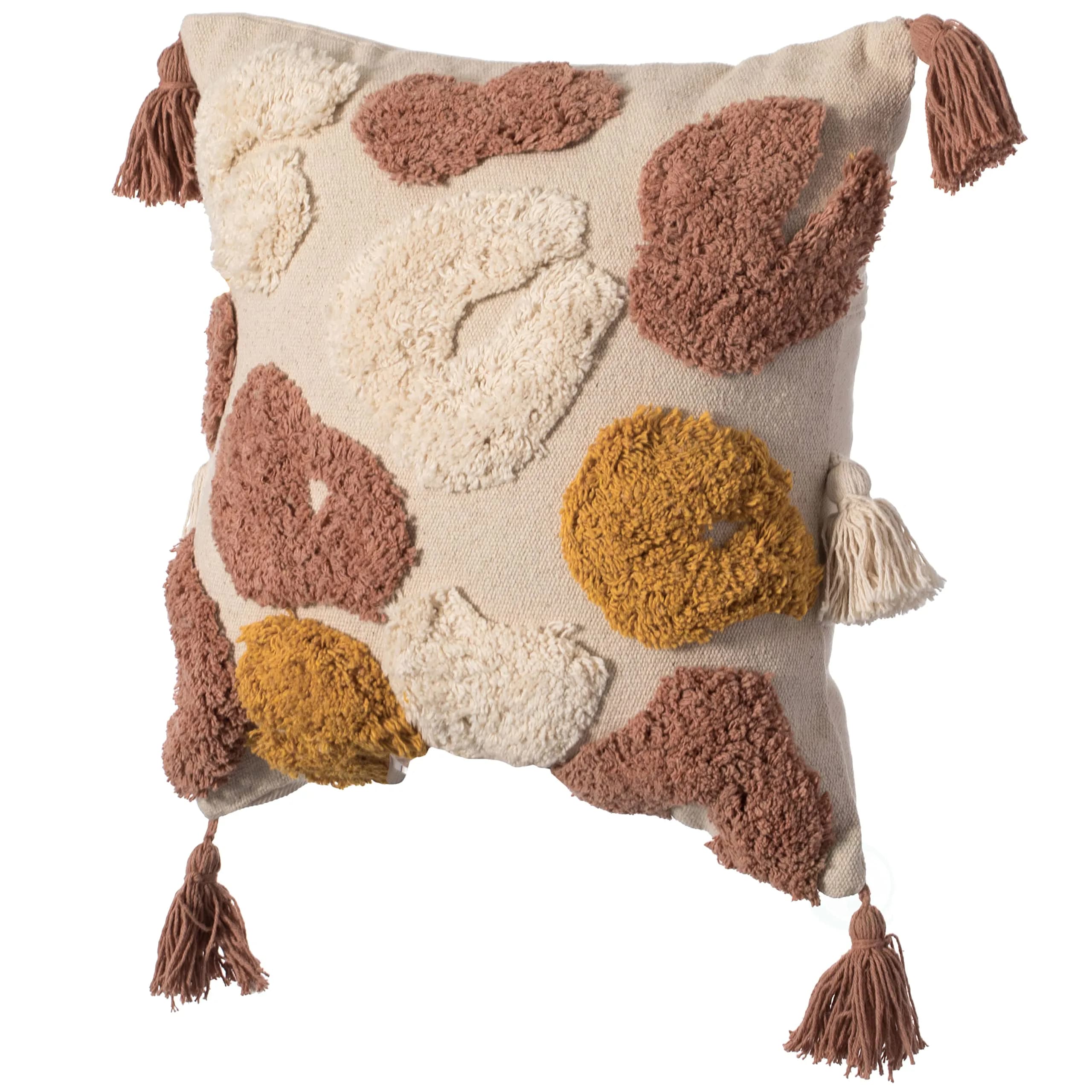 Deerlux 16" Handwoven Cotton Throw Pillow Cover with Tufted Broken Circle Pattern and Side Tassels, Multicolor | Rustic Bohemian Accent