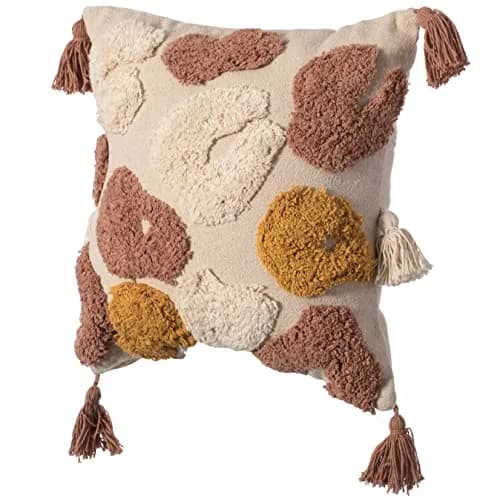 Deerlux 16" Handwoven Cotton Throw Pillow Cover with Tufted Broken Circle Pattern and Side Tassels, Multicolor | Rustic Bohemian Accent thumbnail 1
