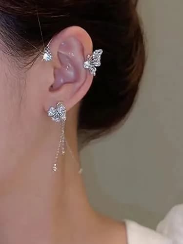 LAKIYOYO Zircon Butterfly Ear Cuff Earrings for Women - No Piercing Butterfly Ear Clip Rhinestone Wrap Earrings (Gold Tone, 2-Pack) thumbnail 6