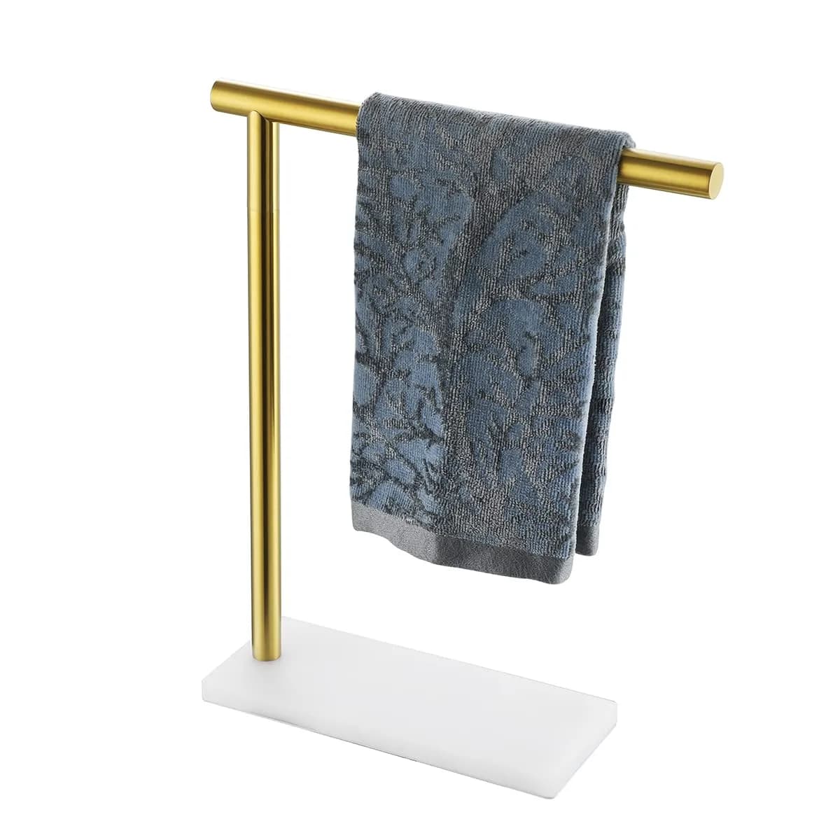 JQK Hand Towel Holder Stand Brushed Gold 12 Inch Bar | Modern Free Standing Countertop Rack