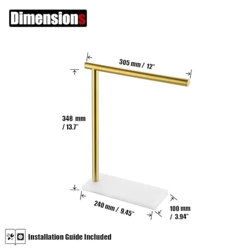 JQK Hand Towel Holder Stand Brushed Gold 12 Inch Bar | Modern Free Standing Countertop Rack thumbnail 2