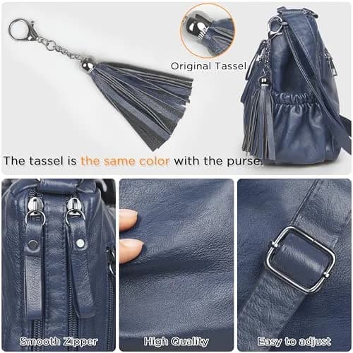 VOLGANIK ROCK Crossbody Bag for Women with Tassel | Soft PU Leather, 10.2" x 8.3" x 3.1" | Adjustable Strap thumbnail 5
