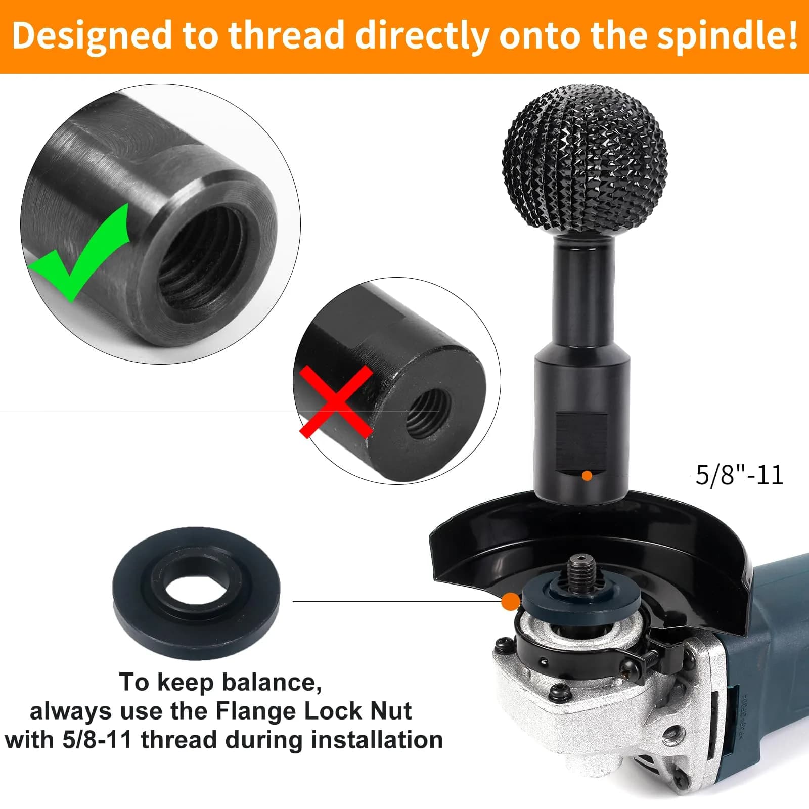 Pomsare Wood Sanding Ball Gouge Disc with 5/8-11 Threads for 4.5-5 Inch Angle Grinders | Power Carving Tool for Wood - view 2
