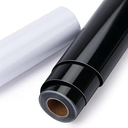 HTVRONT Glossy Black & White Permanent Vinyl Roll, 2 Rolls 12" x 14FT | Easy to Cut, Weed & Transfer thumbnail 1
