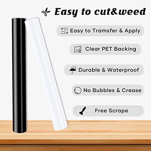 HTVRONT Glossy Black & White Permanent Vinyl Roll, 2 Rolls 12" x 14FT | Easy to Cut, Weed & Transfer thumbnail 3