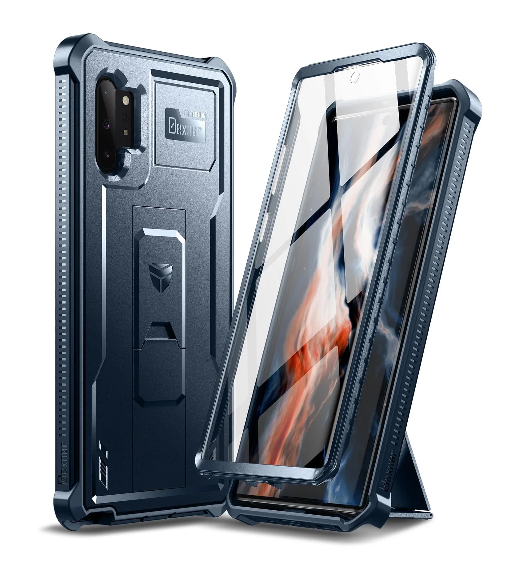 Dexnor for Samsung Galaxy Note 10+ Plus Case, Built-in Screen Protector & Kickstand | Heavy Duty Military Grade Shockproof Cover (Blue) — Blue