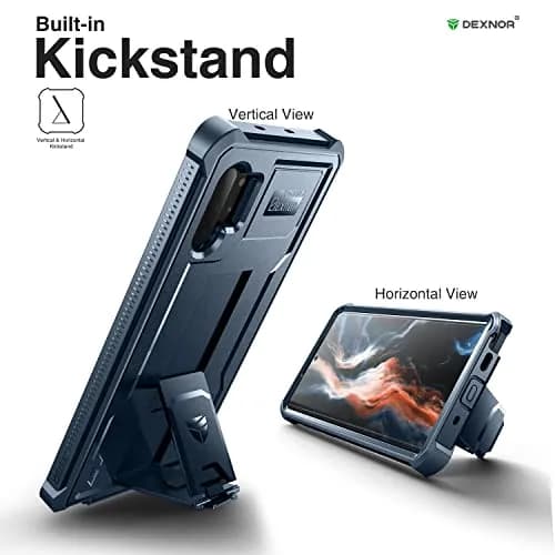 Dexnor for Samsung Galaxy Note 10+ Plus Case, Built-in Screen Protector & Kickstand | Heavy Duty Military Grade Shockproof Cover (Blue) thumbnail 4