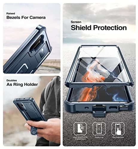 Dexnor for Samsung Galaxy Note 10+ Plus Case, Built-in Screen Protector & Kickstand | Heavy Duty Military Grade Shockproof Cover (Blue) thumbnail 7