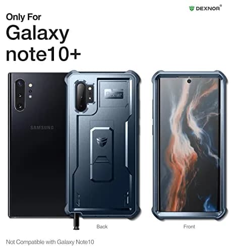 Dexnor for Samsung Galaxy Note 10+ Plus Case, Built-in Screen Protector & Kickstand | Heavy Duty Military Grade Shockproof Cover (Blue) thumbnail 2