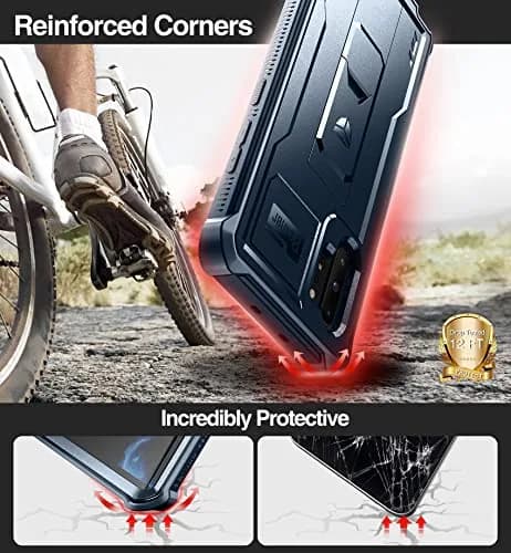 Dexnor for Samsung Galaxy Note 10+ Plus Case, Built-in Screen Protector & Kickstand | Heavy Duty Military Grade Shockproof Cover (Blue) thumbnail 3