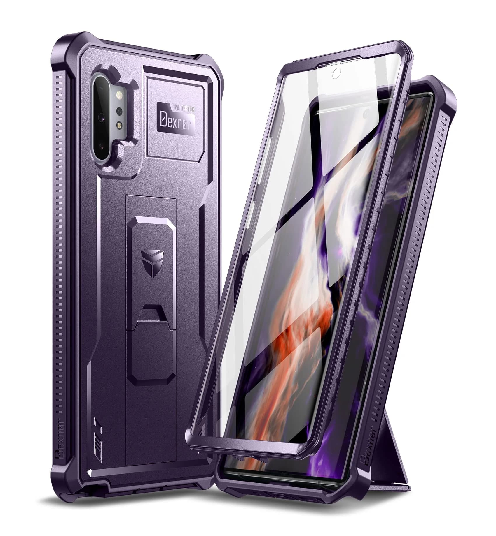 Dexnor Samsung Galaxy Note 10+ Plus Case with Built-in Screen Protector & Kickstand | Heavy Military Grade Shockproof Cover (6.8 inches, Purple)