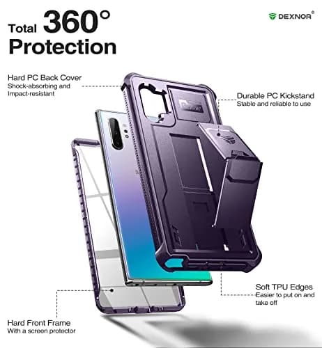 Dexnor Samsung Galaxy Note 10+ Plus Case with Built-in Screen Protector & Kickstand | Heavy Military Grade Shockproof Cover (6.8 inches, Purple) thumbnail 6