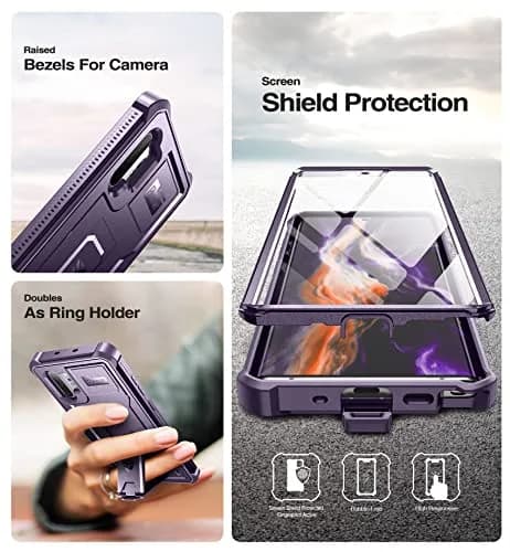 Dexnor Samsung Galaxy Note 10+ Plus Case with Built-in Screen Protector & Kickstand | Heavy Military Grade Shockproof Cover (6.8 inches, Purple) thumbnail 7