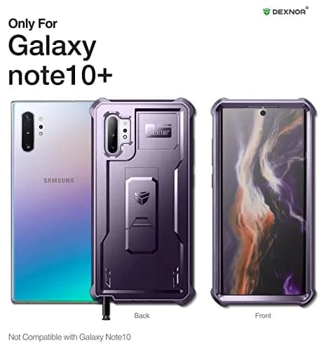 Dexnor Samsung Galaxy Note 10+ Plus Case with Built-in Screen Protector & Kickstand | Heavy Military Grade Shockproof Cover (6.8 inches, Purple) thumbnail 2