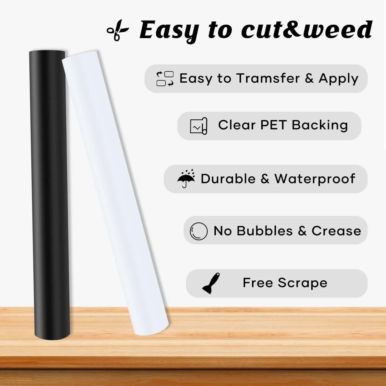 HTVRONT Matte Black & White Permanent Vinyl Roll 2-Pack 30cm x 4.2m (12" x 14FT) | Easy Cut & Weed - view 3