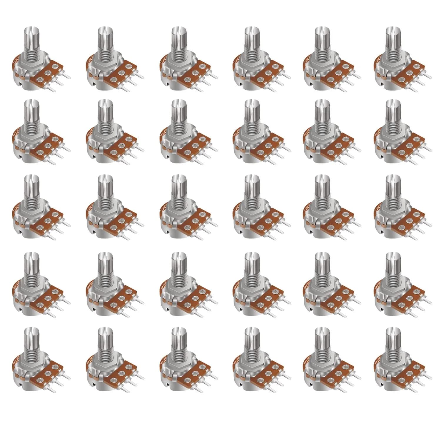 Taiss 30pcs 100K Potentiometer Variable Resistors 3 Terminals Linear Taper Rotary Audio B Type Potentiometer, Volume Control Shaft 15mm | Durable Metal Construction