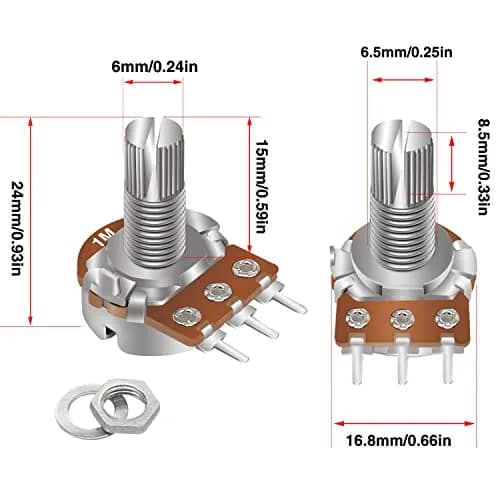 Taiss 30pcs 1M Potentiometer Variable Resistors 3 Terminals | Linear Taper Rotary Audio B Type thumbnail 2