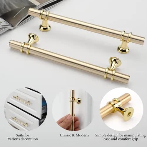 Leulan Gold Cabinet Pulls 10 Pack 5 Inch (128mm) | Modern Brushed Gold Drawer Pulls for Kitchen & Bathroom thumbnail 5
