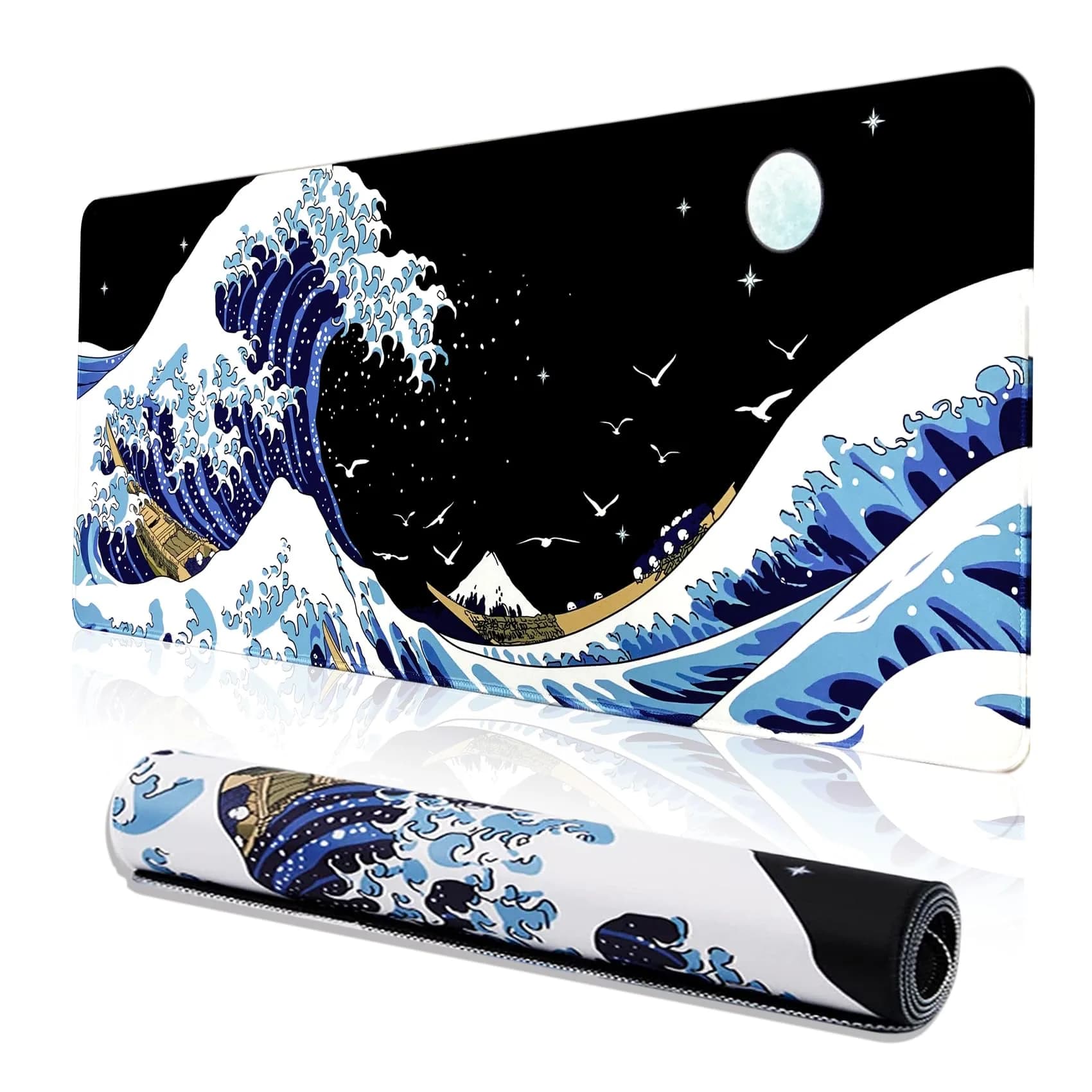 MEWOOCUE® Large Japanese Anime Gaming Mouse Pad (80cm x 30cm / 31.5" x 11.9") | Smooth Control Surface — A Kanagawa Surfing / 35.4" x 15.7"
