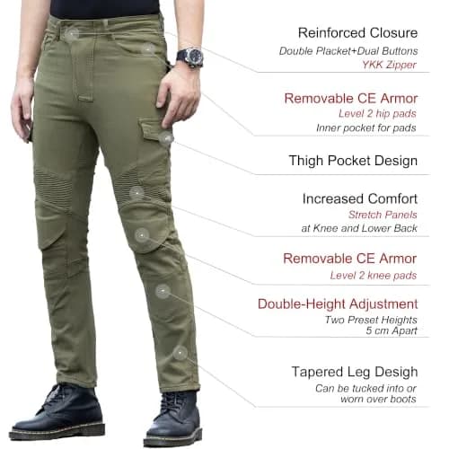 CTBQiTom Motorcycle Pants for Men & Women with CE Level 2 Armor Army Green | Slim Fit, Durable & Impact-Resistant thumbnail 5