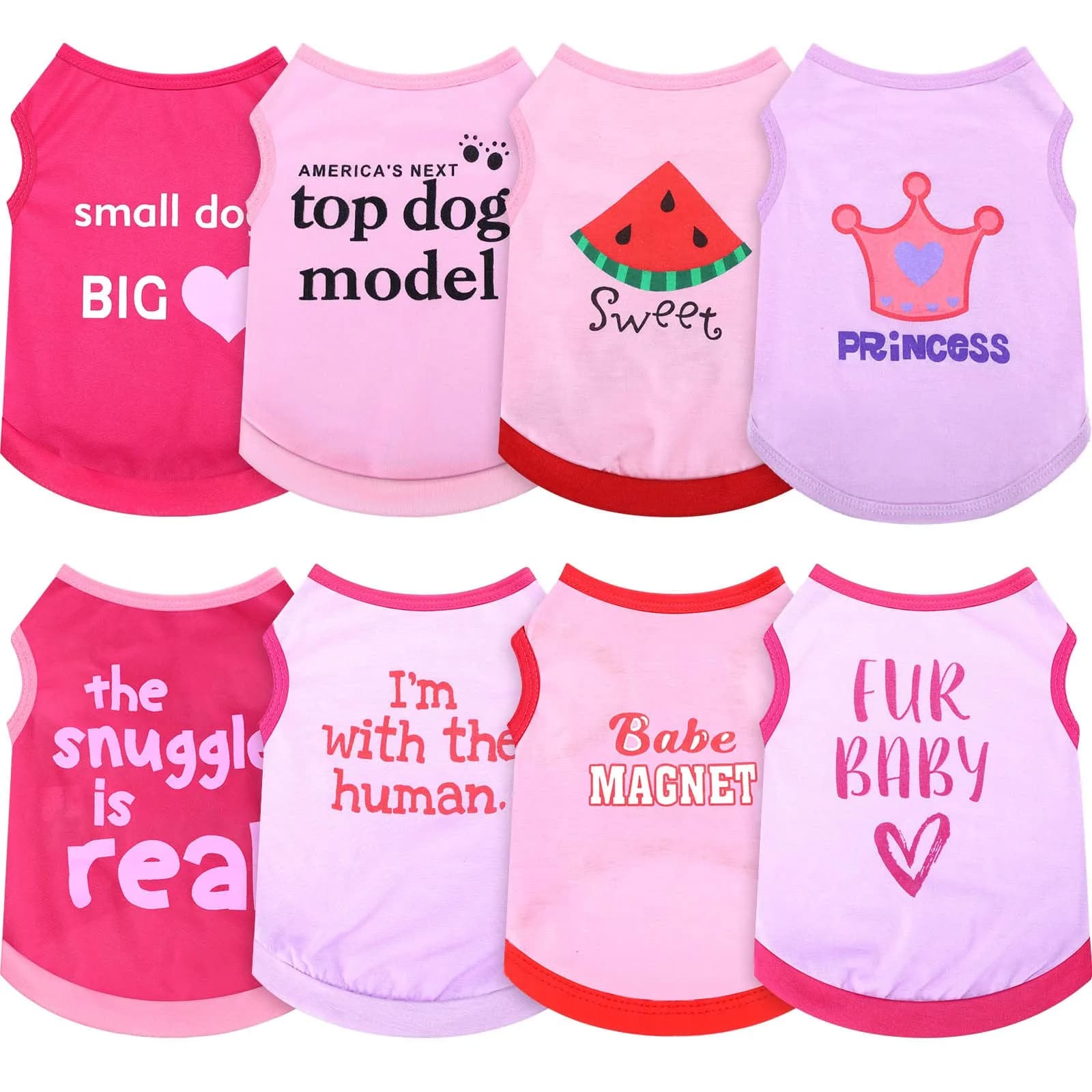 Reginary Dog Shirts Small Size | Cute Pattern, 8 Pack, Soft Cotton, Valentine Design