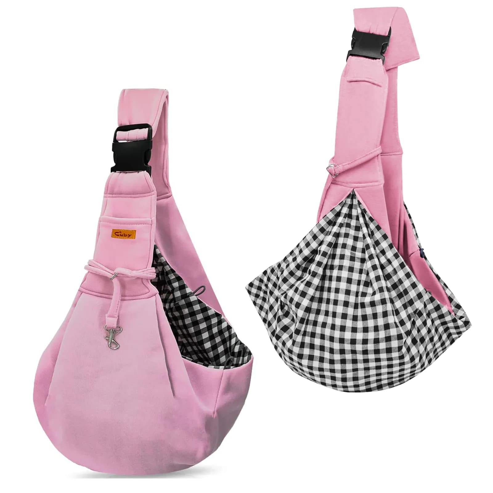 Cuby Dog and Cat Sling Carrier - Reversible Pet Papoose Bag, Adjustable, Suitable for Small Dogs & Cats, 13"L x 8"W x 2.9"H | Soft Cotton — Pink / 13.0"L x 8.0"W x 2.9"H