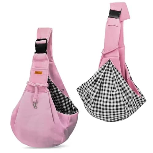 Cuby Dog and Cat Sling Carrier, Reversible Soft Pouch, Adjustable, Pink | Suitable for Small Pets thumbnail 1