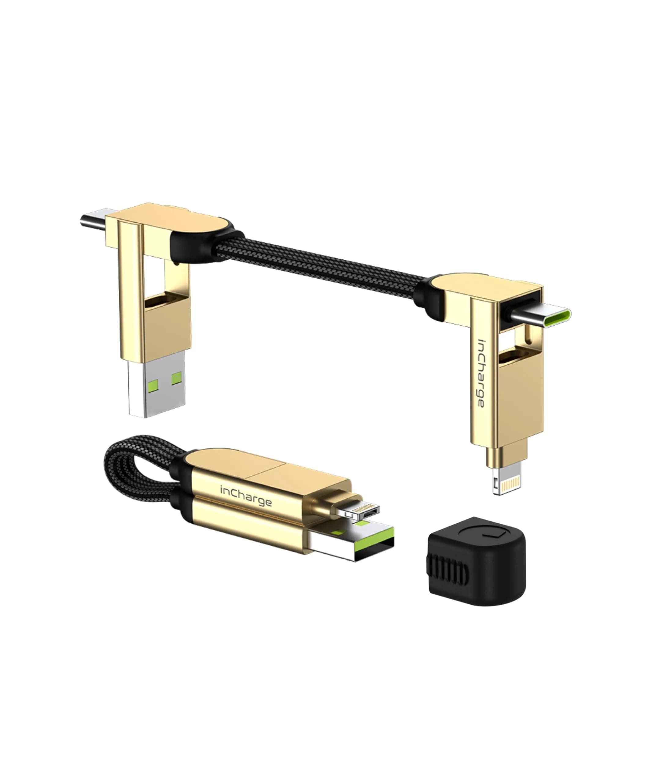 Rolling Square inCharge X Multi Charging Cable 6ft (1.83m) Saturn Gold | 100W Fast Charging, USB-C, Lightning, Micro USB — Saturn Gold