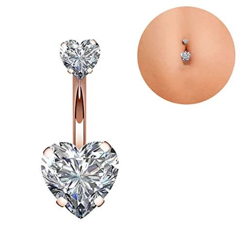 YHMM Belly Button Rings 14G Surgical Steel Double Heart Cubic Zirconia | Body Piercing Jewelry for Women & Unisex (Small) thumbnail 4