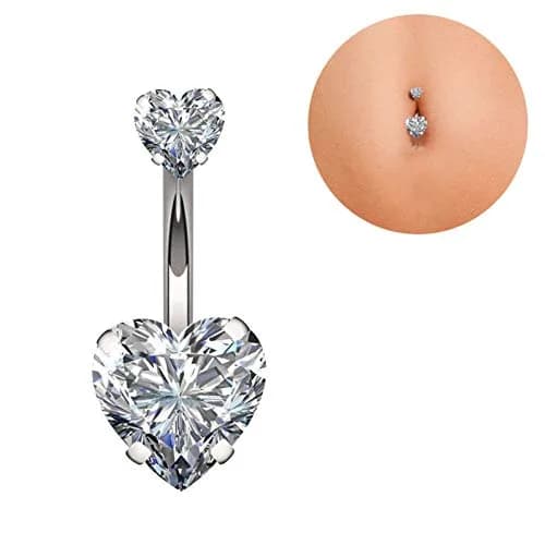 YHMM Belly Button Rings 14G Surgical Steel Double Heart Cubic Zirconia | Body Piercing Jewelry for Women & Unisex (Small) thumbnail 5