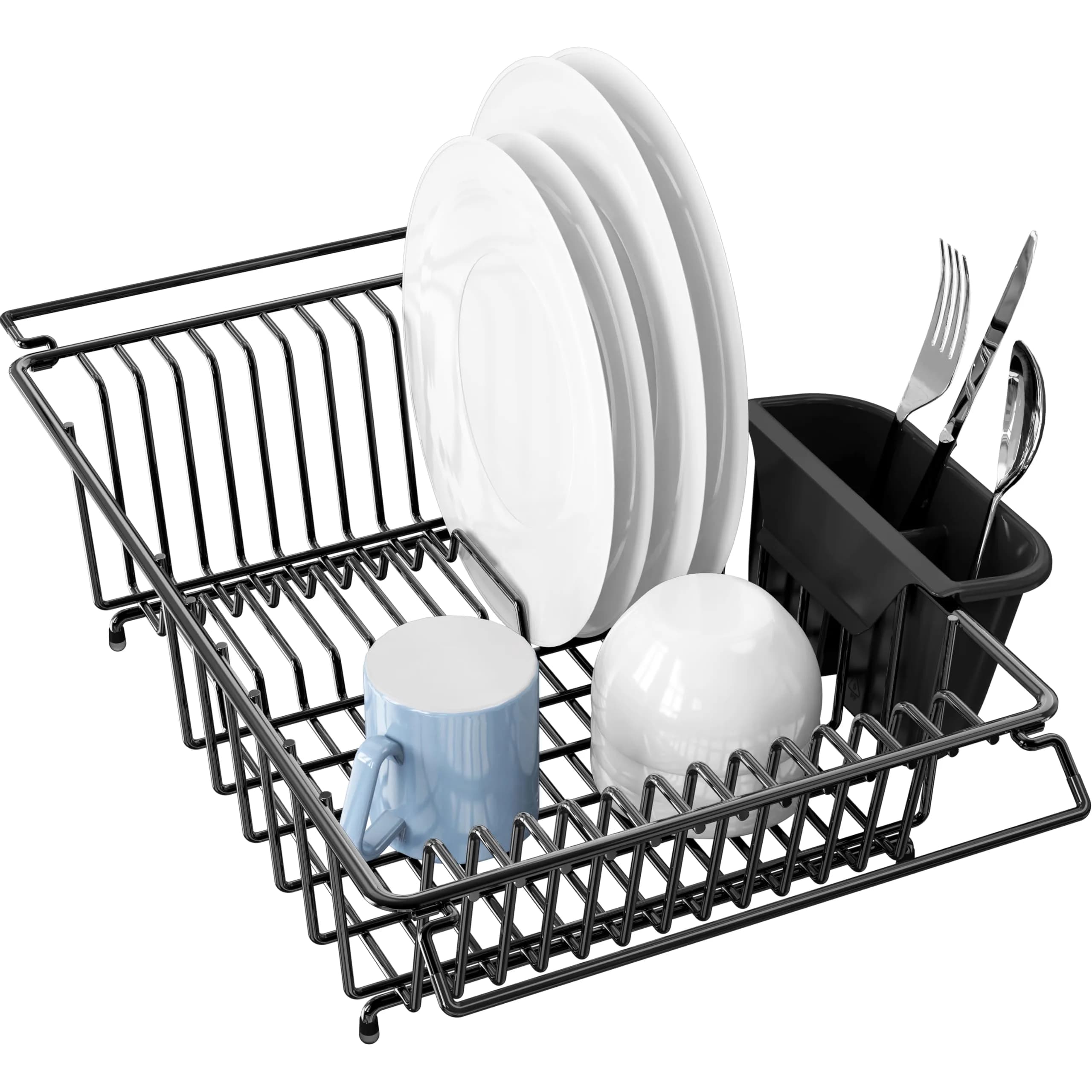Simple Houseware Large Stainless Steel Dish Drainer Rack, Black | Over Sink Countertop Drying Rack with Utensil Holder