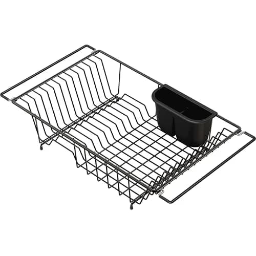 Simple Houseware Large Stainless Steel Dish Drainer Rack, Black | Over Sink Countertop Drying Rack with Utensil Holder thumbnail 5