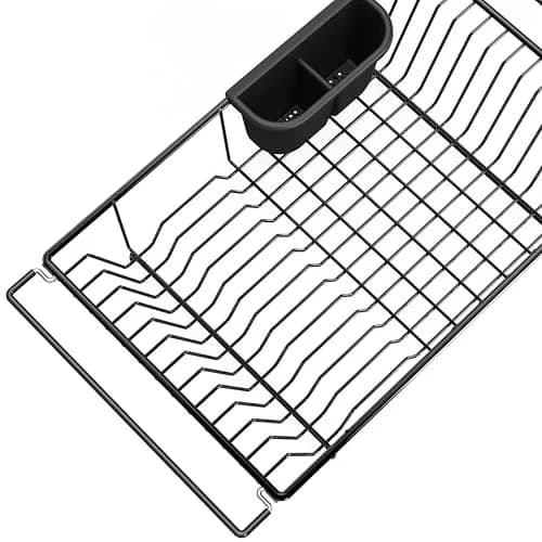 Simple Houseware Large Stainless Steel Dish Drainer Rack, Black | Over Sink Countertop Drying Rack with Utensil Holder thumbnail 7