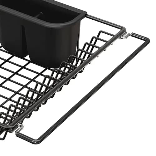 Simple Houseware Large Stainless Steel Dish Drainer Rack, Black | Over Sink Countertop Drying Rack with Utensil Holder thumbnail 8