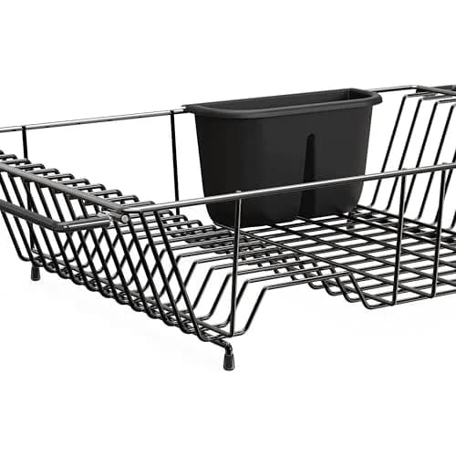 Simple Houseware Large Stainless Steel Dish Drainer Rack, Black | Over Sink Countertop Drying Rack with Utensil Holder thumbnail 9