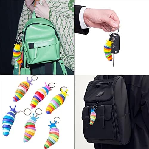 MEIEST 6 PCS Mini Fidget Slug Keychains | 3D Articulated Caterpillar Stress Toys thumbnail 6
