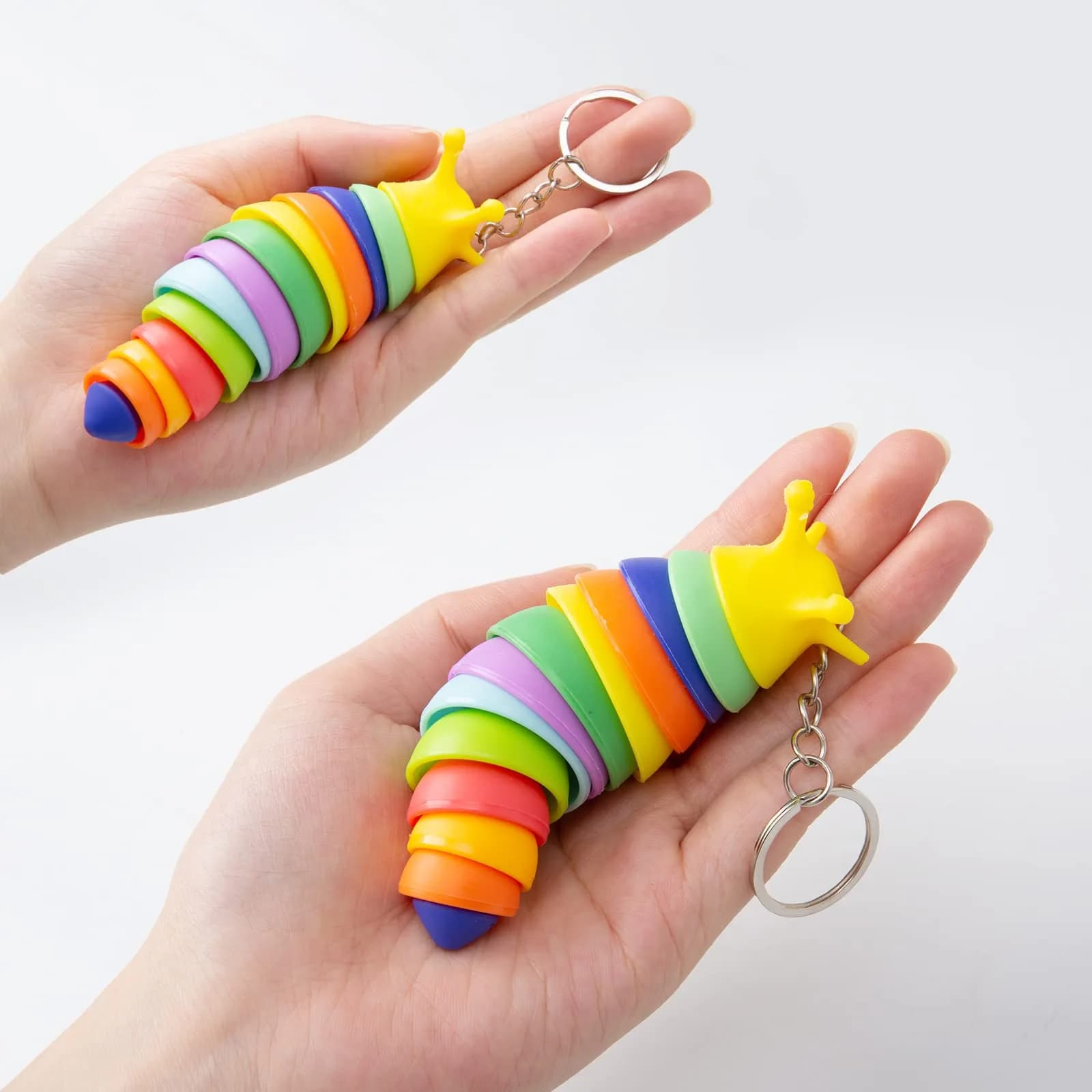 MEIEST 6 PCS Mini Fidget Slug Keychains | 3D Articulated Caterpillar Stress Toys - view 2