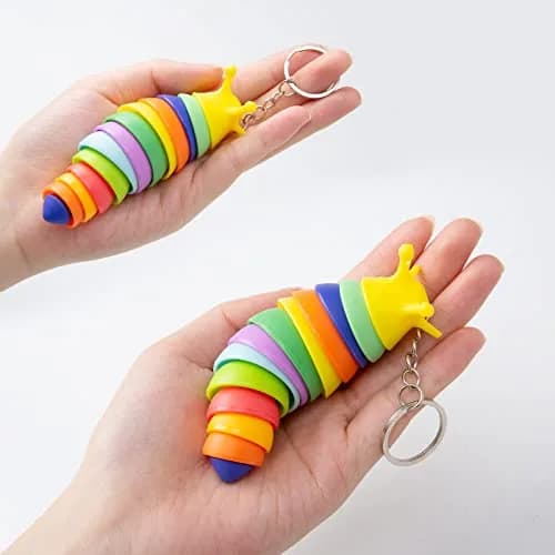 MEIEST 6 PCS Mini Fidget Slug Keychains | 3D Articulated Caterpillar Stress Toys thumbnail 2