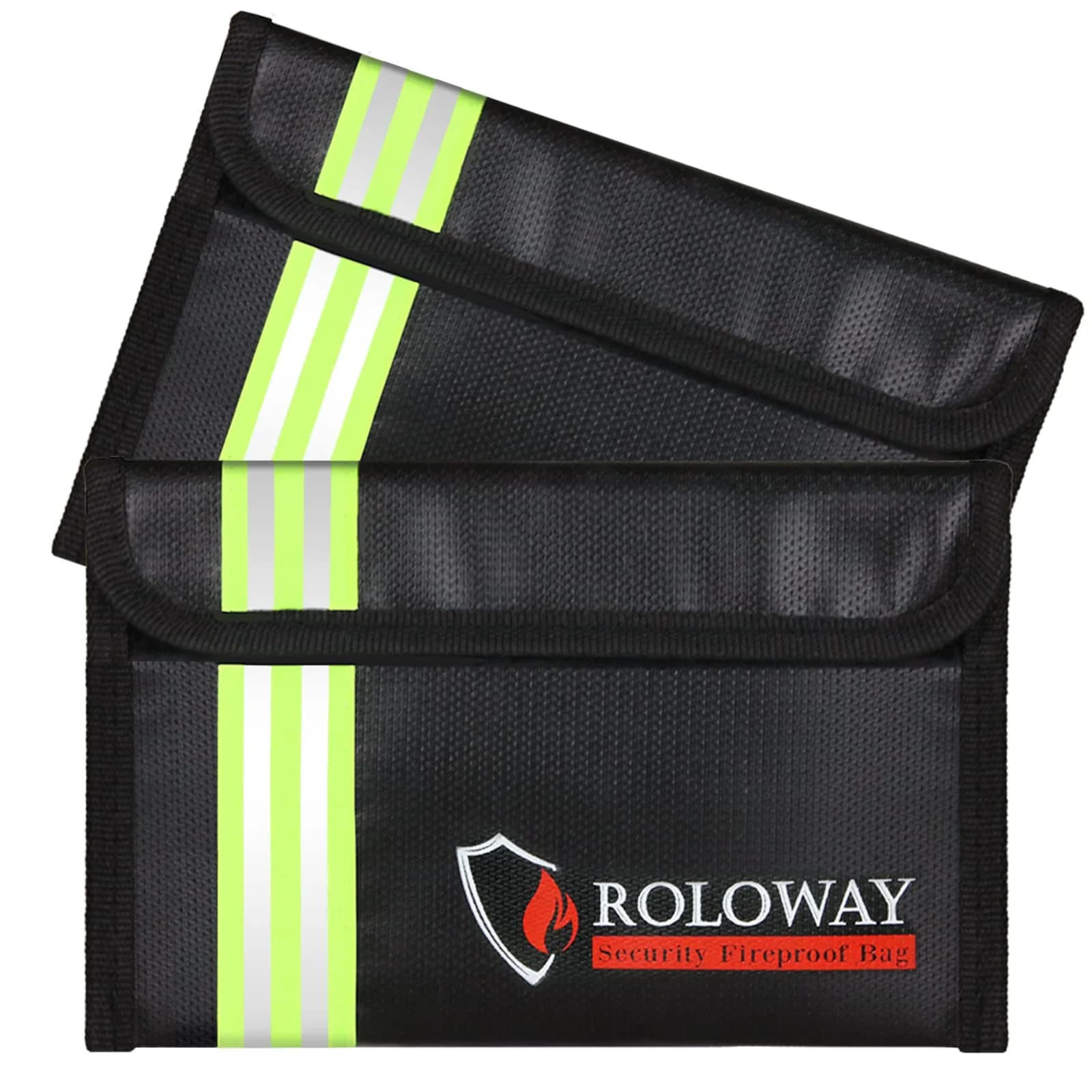 ROLOWAY 8 x 5 Inch Black Fireproof Bag with Reflective Strip for Cash & Documents - main product image