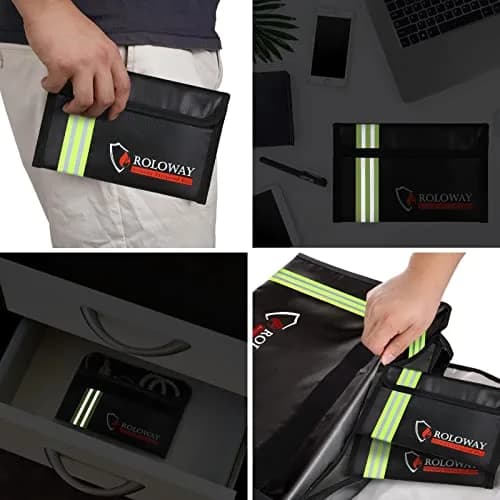 ROLOWAY Small Fireproof Bag 5 x 8 inches | Water & Fire Resistant with Reflective Strip thumbnail 6